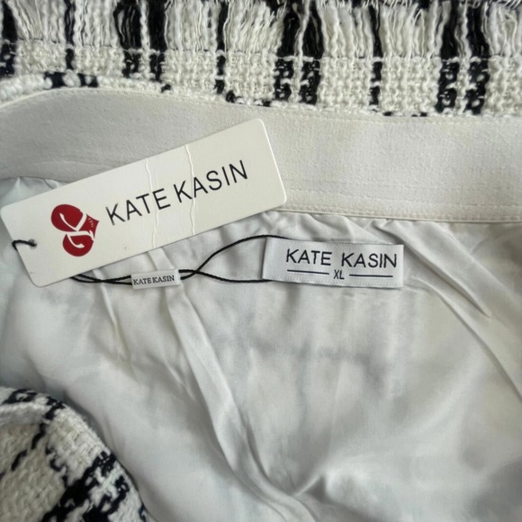Tweed Mini Skirt Plaid Black White XL NWT Kate Kasin - Picture 9 of 9